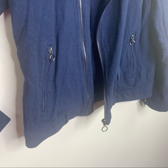 Zara Man Blue Linen Biker Bomber Jacket Size Medium - Picture 3 of 10
